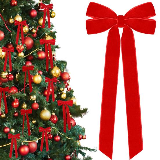 12Pcs Christmas Velvet Bows Rustic Vintage Velvet Ribbon Bows for DIY Crafts Gift Wrapping Tree Garland Wreath Xmas Decoration