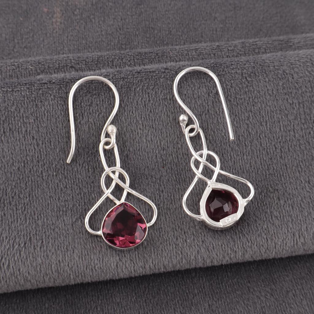 Rhodolith Edelstein Schmuck, Handgefertigter Silberschmuck, 925 Sterling Silber Ohrringe, Wunderschöne Silberohrringe für Hochzeitsgeschenk