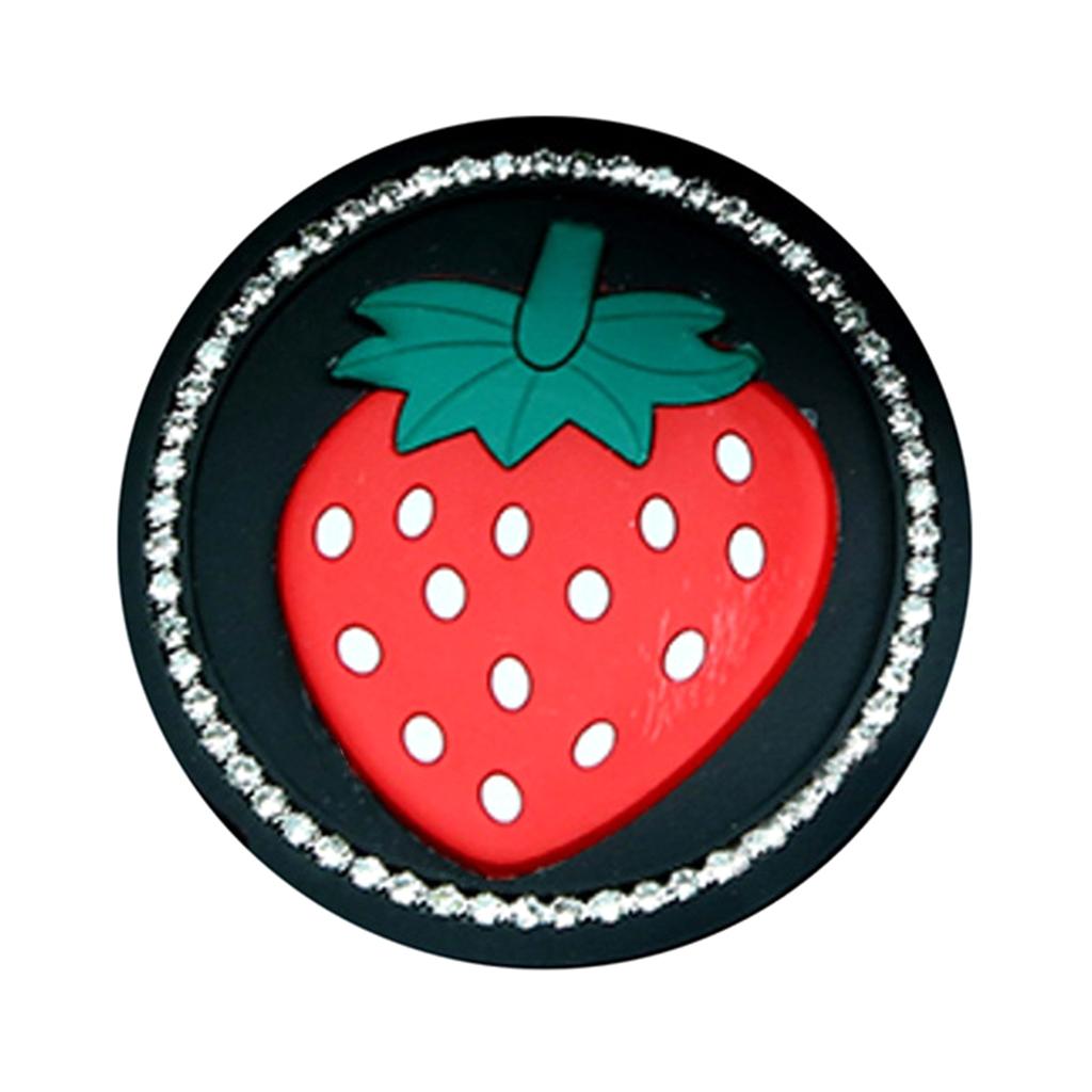 Diamond-Studded Car Cup Holder Mat Round Silicone Anti-Slip Pad with Strawberry Cartoon Design for Vehicle for Women Men