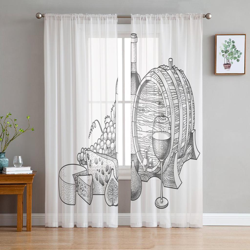 Vintage Style Cast Iron Advertisement Sheer Curtains for Living Room Tulle Window Curtain Bedroom Kitchen Veil Drapes