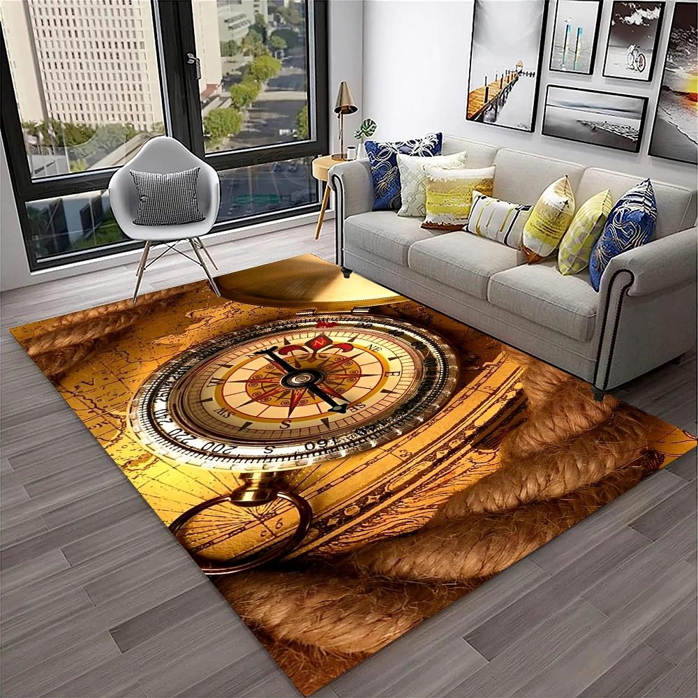 Retro Kompas Navigační Mapa Koberec pro Domácí Obývací Pokoj Ložnici Pohovku Rohožka Dekorace, Koberec do Dětského Hracího Koutku Protiskluzová Podlahová Rohožka