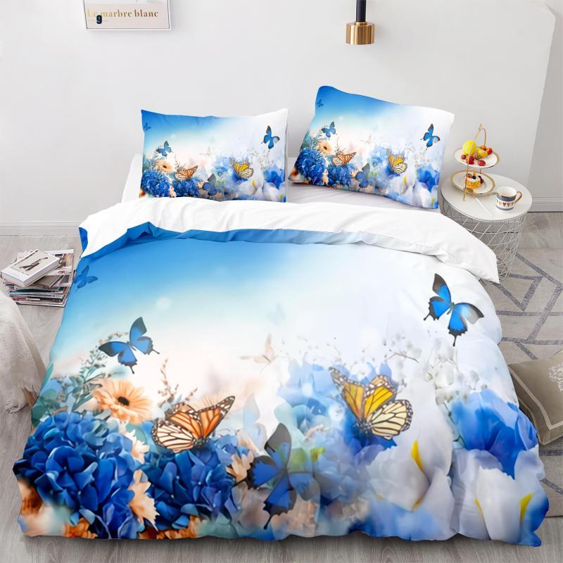 Butterfly Duvet Cover Set Blue Butterflies And Dragonfly Design White Twin Bedding Set For Kids Teen Girl Microfiber Quilt Cover