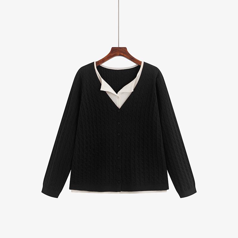 

Plus Size Women s Faux Two-Piece Cable Knit Sweater - 2025 Winter Style Loose Knitwear XXL (150-180 jin) чорний