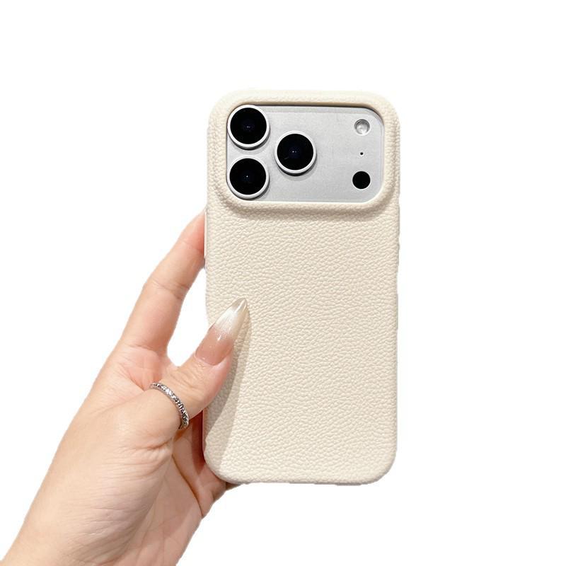 Compatible Apple 17Pro Max, 16Pro, 15/14, 13 Lychee Leather Textured Solid Color Soft Drop-Proof iPhone Case
