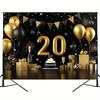 Eine elegante Polyester-Partyflagge - vielseitig einsetzbar, schwarz-gold, 20. Jubiläum, Geburtstagsparty-Hintergrund