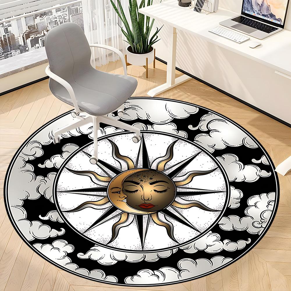 1pc Sun Compass Office Round Rug, Carpet for Office, Gaming, Lightweight Round Floor Mat yy260208057