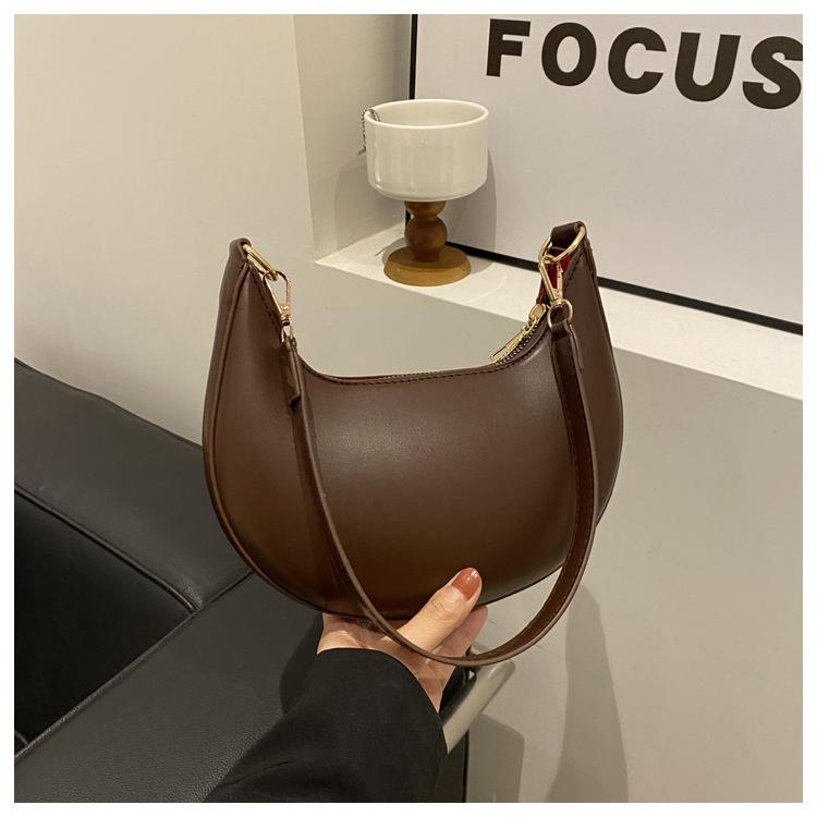 Trendige Minimalistische Rundnaht-Achseltasche aus Kunstleder Damen Hochwertige Einzel-Schulter-Handtasche