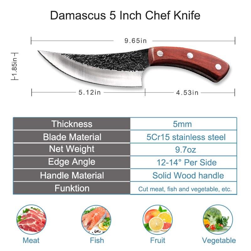 5 Inch Butcher Cleaver Boning Knife Camping Hunting Knife Stainless Steel Chef's Knife Kitchen Knife