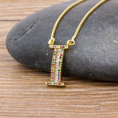 New Arrival Fashion Special Custom Design 26 Initial Letters Necklace Copper CZ Rainbow Pendant Best Family Name Jewelry Gift
