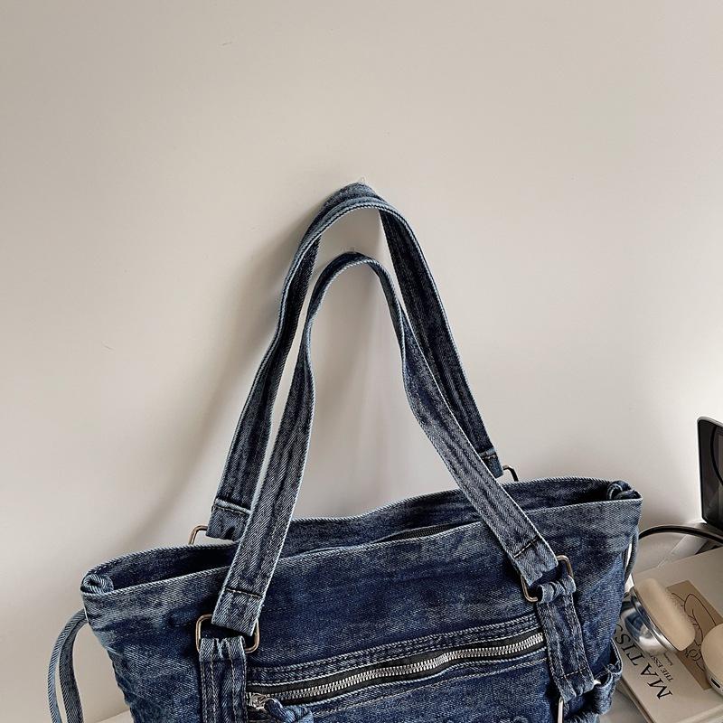 Large Capacity Commuter Tote Bag Women's Denim Shoulder Crossbody Bag