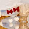 Retro French Red Bow Flocked Earrings Hairball Tassel Long Pendant Light Luxury Small Fragrant Stud Earrings
