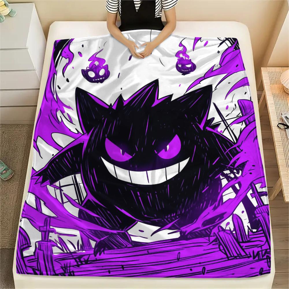 Purple Gengar Pattern Flannel Blanket, High Quality Comfortable for All Seasons, Home Decor, Warmth and Comfort, Perfect for Gifts.