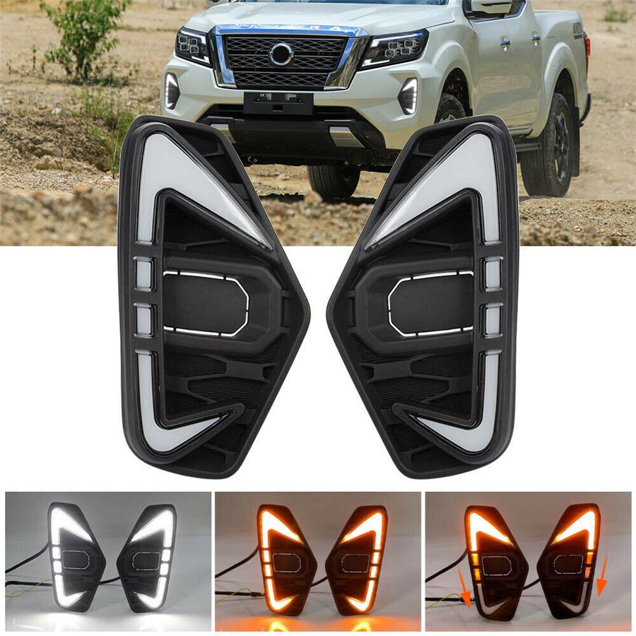 Pair LED DRL Daytime Running Light Fog Lamp Turn Signal For Nissan Navara 20-22