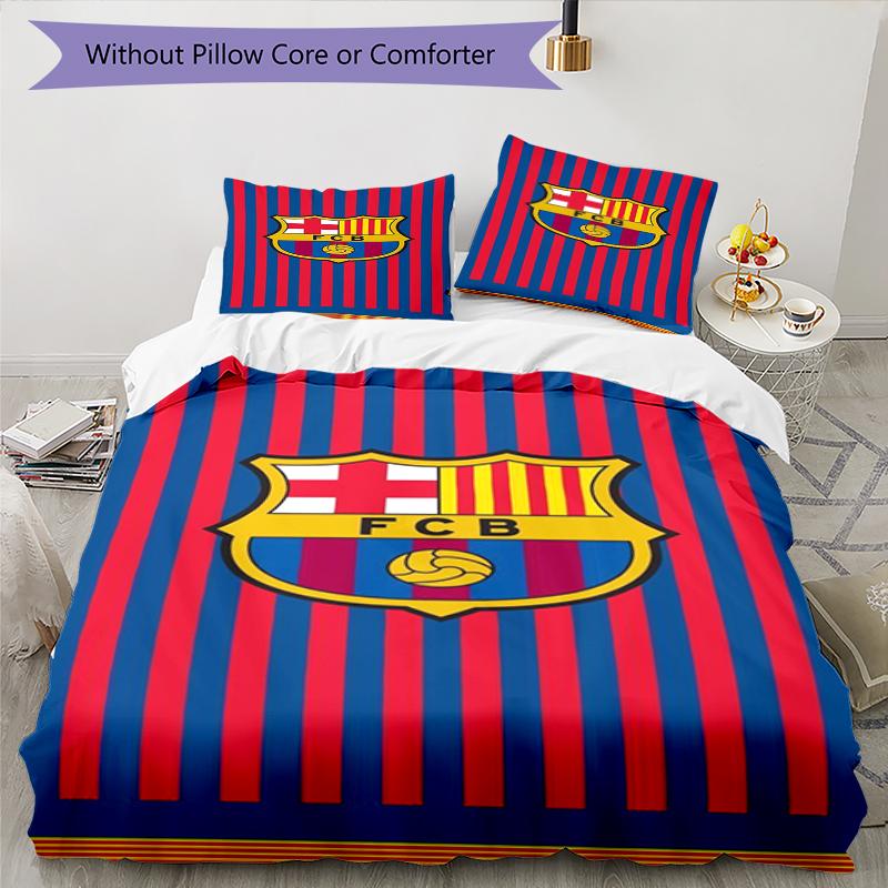 3pcs FC Barcelona Bedding Set Duvet Cover Closure Includes 1 Duvet Cover & 2 Pillowcases, Soft and Comfortable for All Seasons.