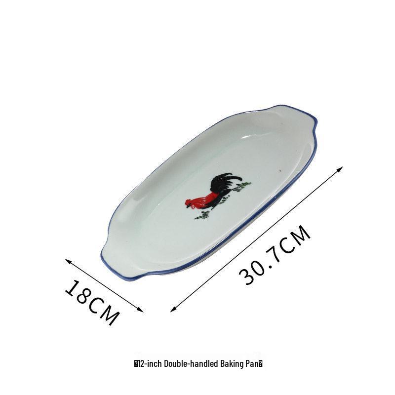 Keramik-Retro-Hahnschüssel - Nostalgisches Kampfhahn-Design