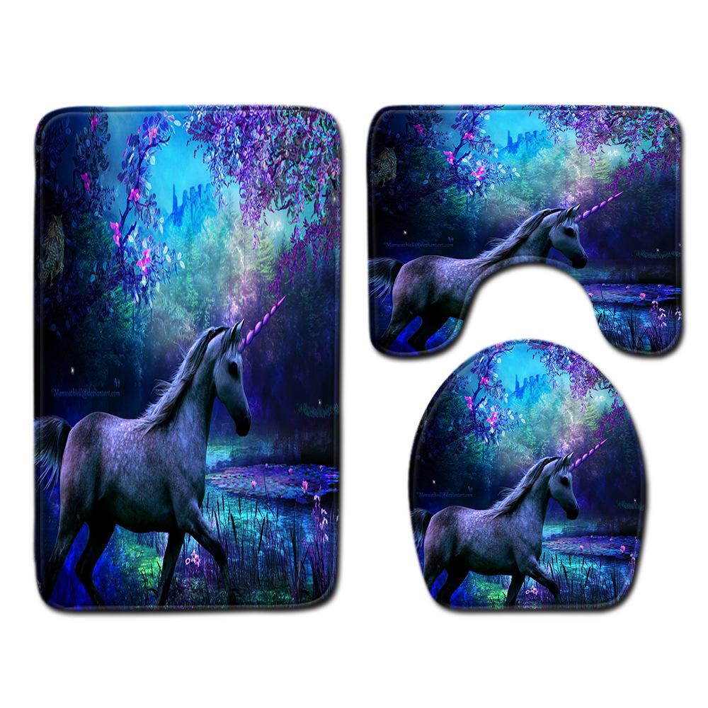 Unicorn Bathroom Floor Mat Toilet Three-Piece Set