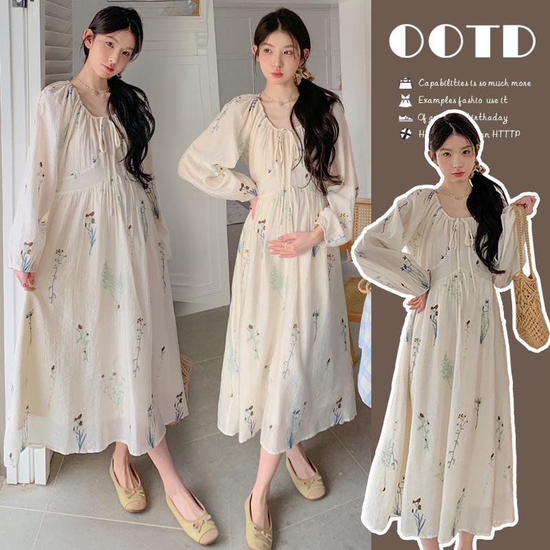 2026 Spring Korean Embroidered Maternity Dress 2XL