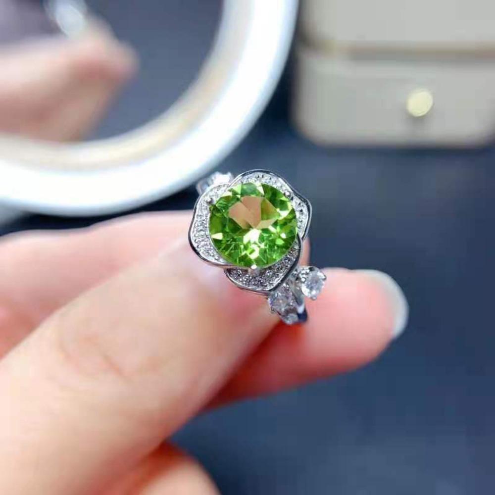 Open Ring 2ct High Carbon Diamond Rose Cut Simulated Peridot Womens Fashion Jewelry adjustable