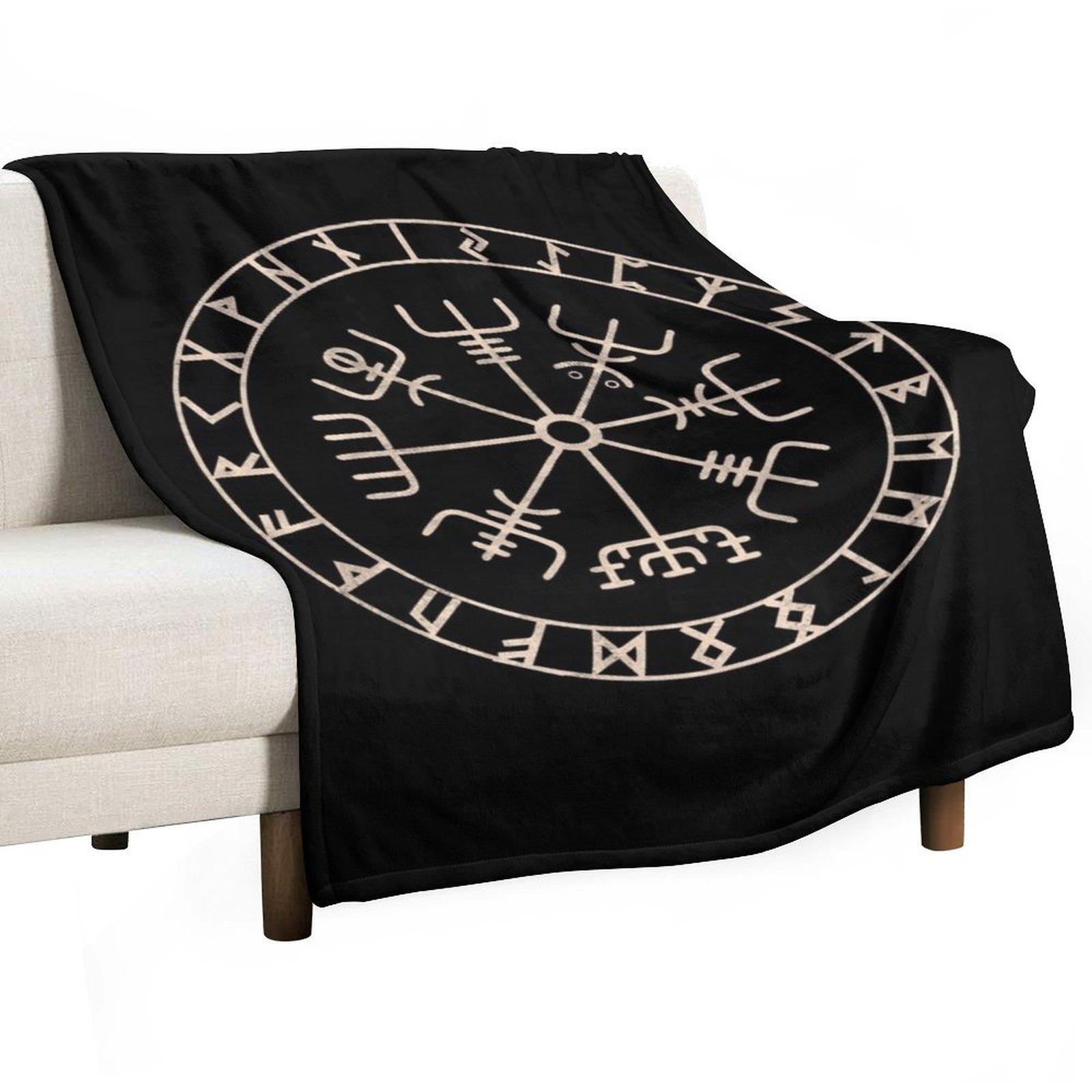 Runic Viking Compass Vegvisir Celtic Throw Blanket Soft Plaid Winter beds Hairy Luxury Blankets 30x40in