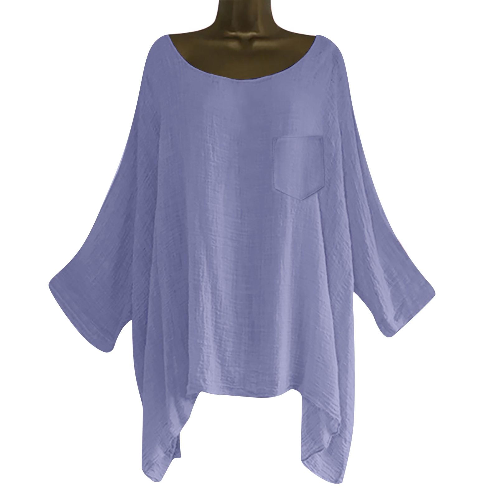 

Женские хлопковые льняные блузки с рукавом 3/4, футболка с круглым вырезом, однотонная рубашка S фиолетовый