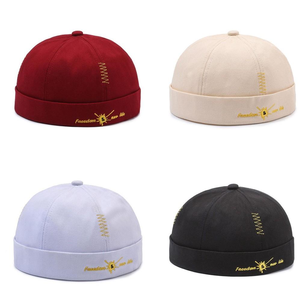 Cotton Cap Solid Color Round Top Hat Headwear Breathable Skullcap Gift Unisex