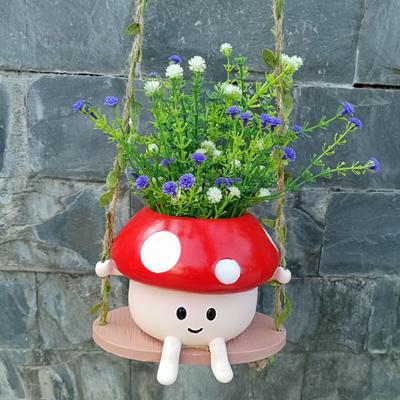 Hanging Planter Pot Indoor Outdoor Decorative Swing Flowerpot Cute Cartoon Mushroom Shaped Vase Ornament