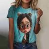 Summer Women's T Shirt Anime Girl Pattern Print Casual Short Sleeve Pullover Fashion Streetwear Cute Girl Tee Female Clothing