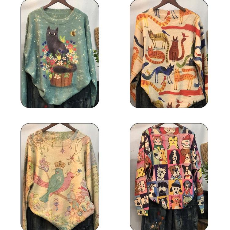 Autumn New Mink Fleece Sweater Loose Outer with Crew Neck Long-sleeved Sweater