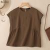 ZANZEA Women Casual Round Neck Solid Color Summer Short Sleeve T-Shirts