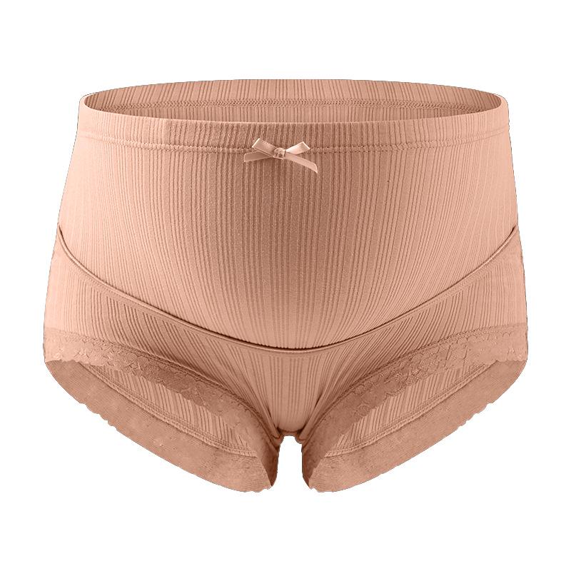 Plus Size Breathable High Waist Maternity Panties with Lace Trim and Adjustable Ribbed Abdomen Support