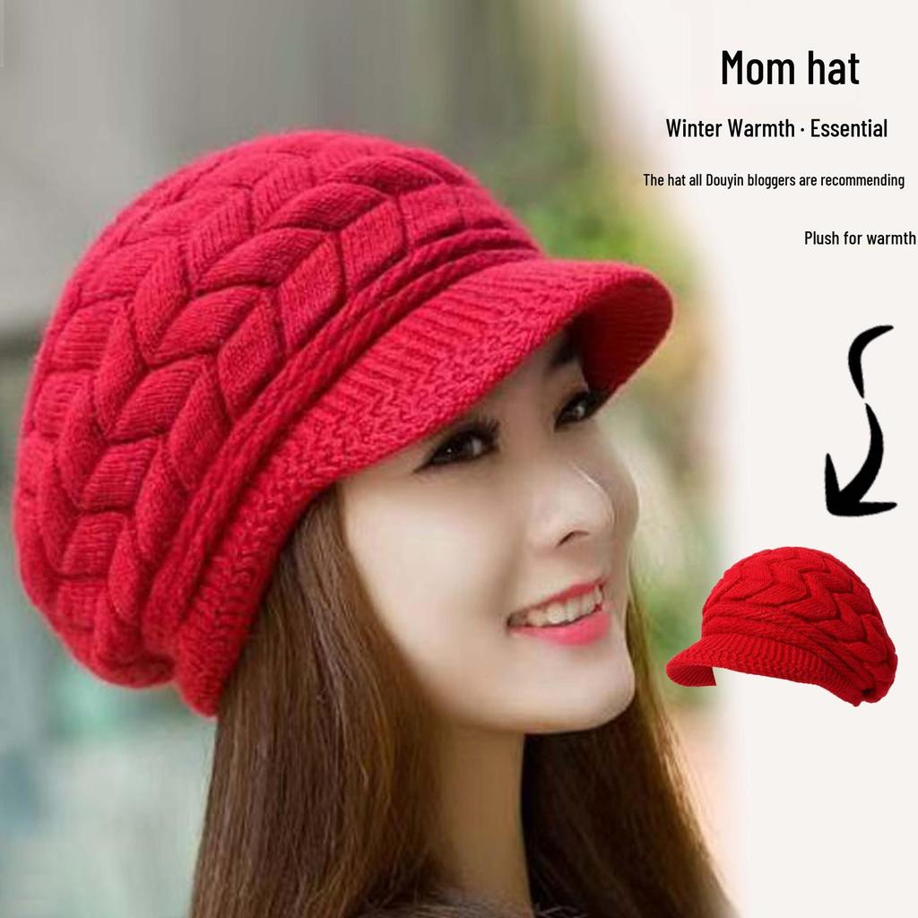 Women's Korean Style Ear Protection Woolen Beret: Fashionable, Warm, Versatile, Plus Velvet & Thick Knitted for Autumn/Winter.