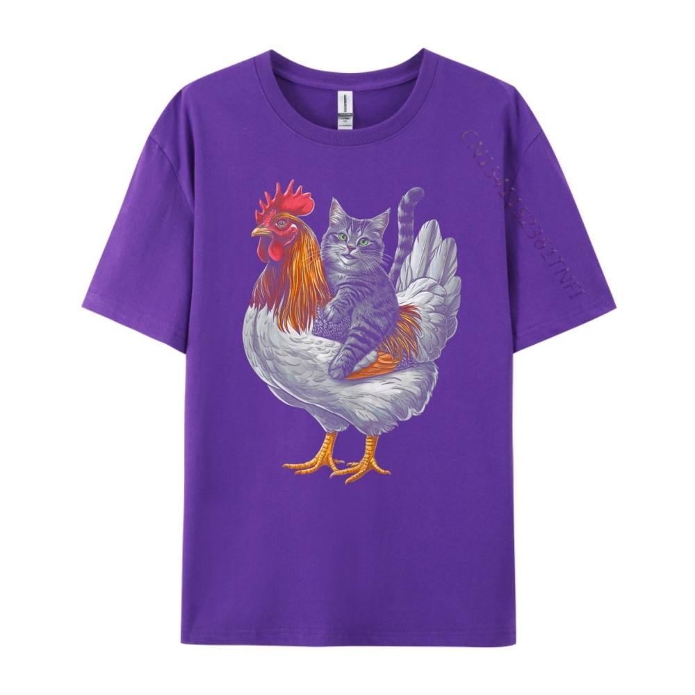 Cat Riding Chicken Tuxedo Cat On A Chicken Printed T-Shirt Graphic T Shirts Letter