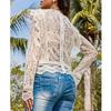 Solid Color Bottoming Sexy Hollow Lace Long-sleeved Women's Lace Shirt Jacket Top
