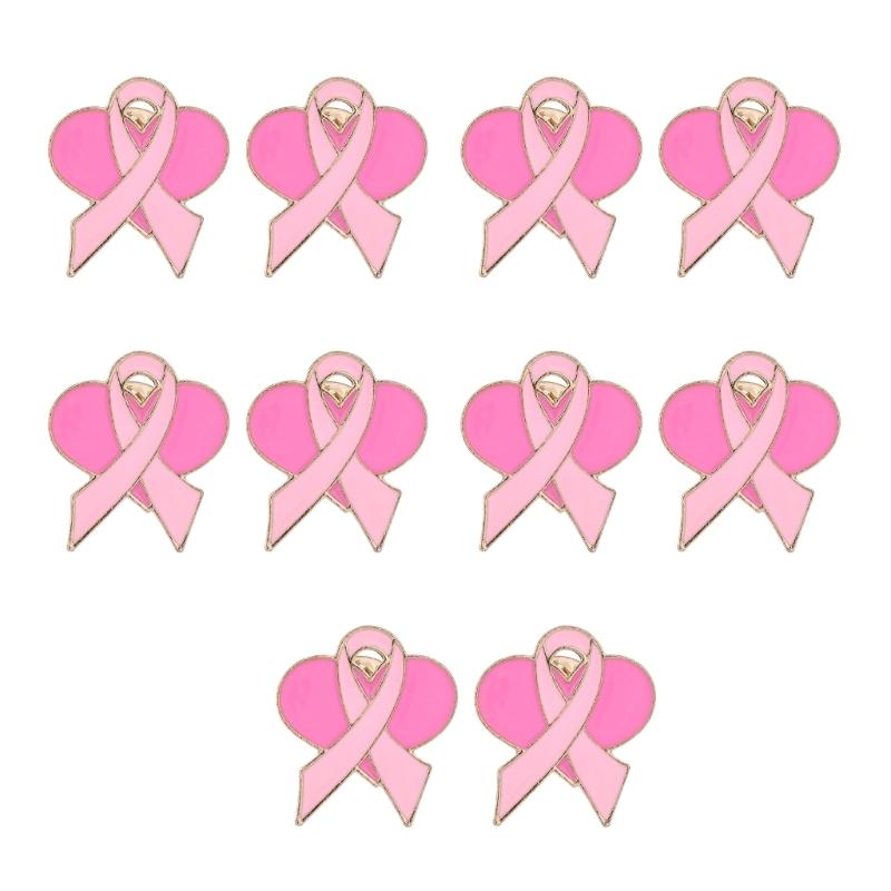 10Pcs Cancer Awareness Brooch Pink Alloy Ribbon Pin Kite Shape Brooches Lapel Pin with Back Clasp For Clothing Dress Bag 1