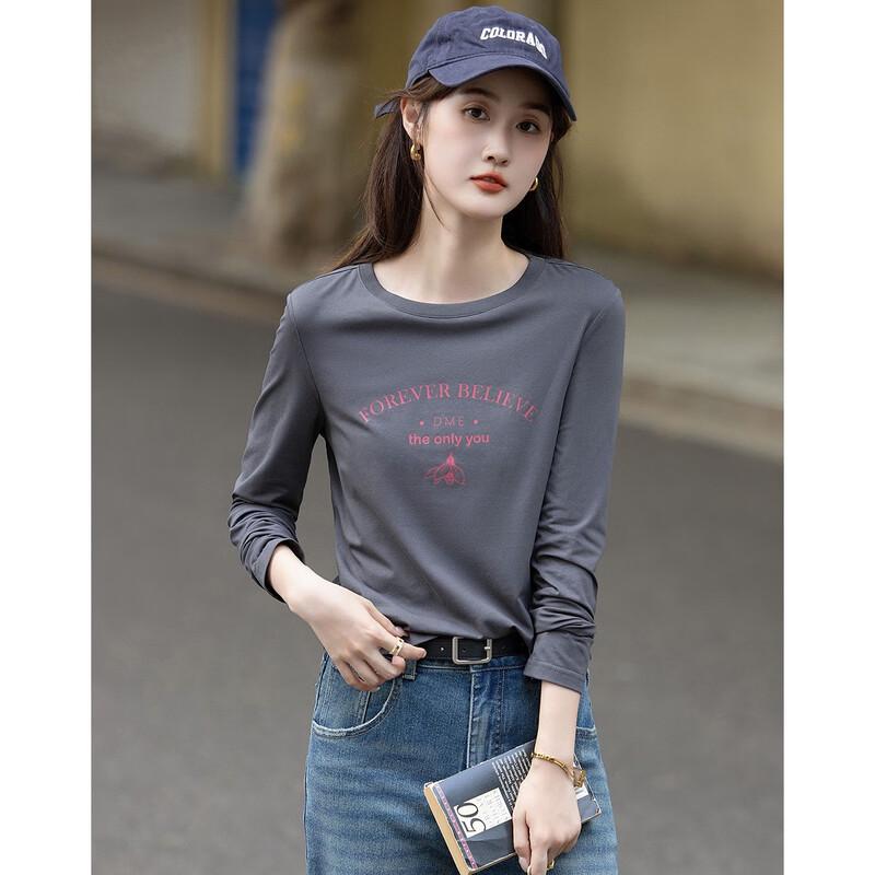 Demana Women's Autumn Letter Print Cotton Blend T-shirt