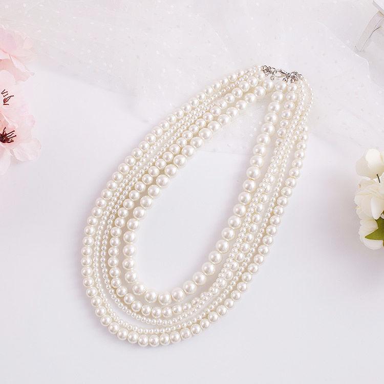 Multi-layer Glass Pearl Necklace Women's Japan and Korea Simple Chocker Collar Neck Jewelry with Cheongsam Short Collarbone Chain