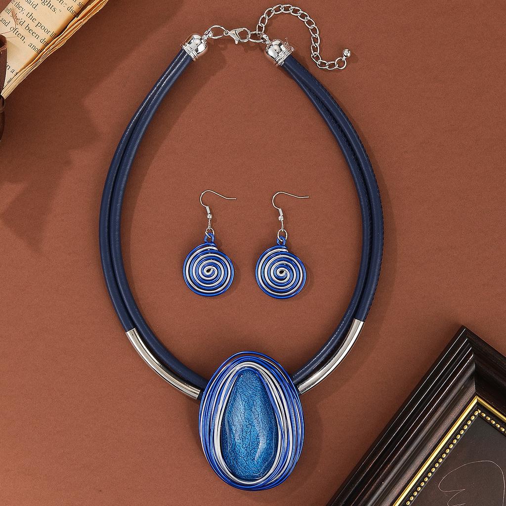 New Design Jewelry Set Fashion Water Drop Resin Gems Aluminum Wire Handmade Braided Necklace Earrings Women's Party Accessories