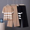 Color Block Striped Knit Top & High Waist Wide Leg Trousers Two-Piece Set