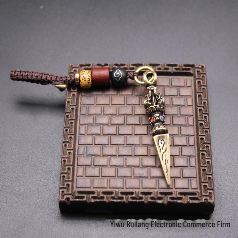 Brass Vajra Pestle Keychain: Tantric Copper Pendant Ornament