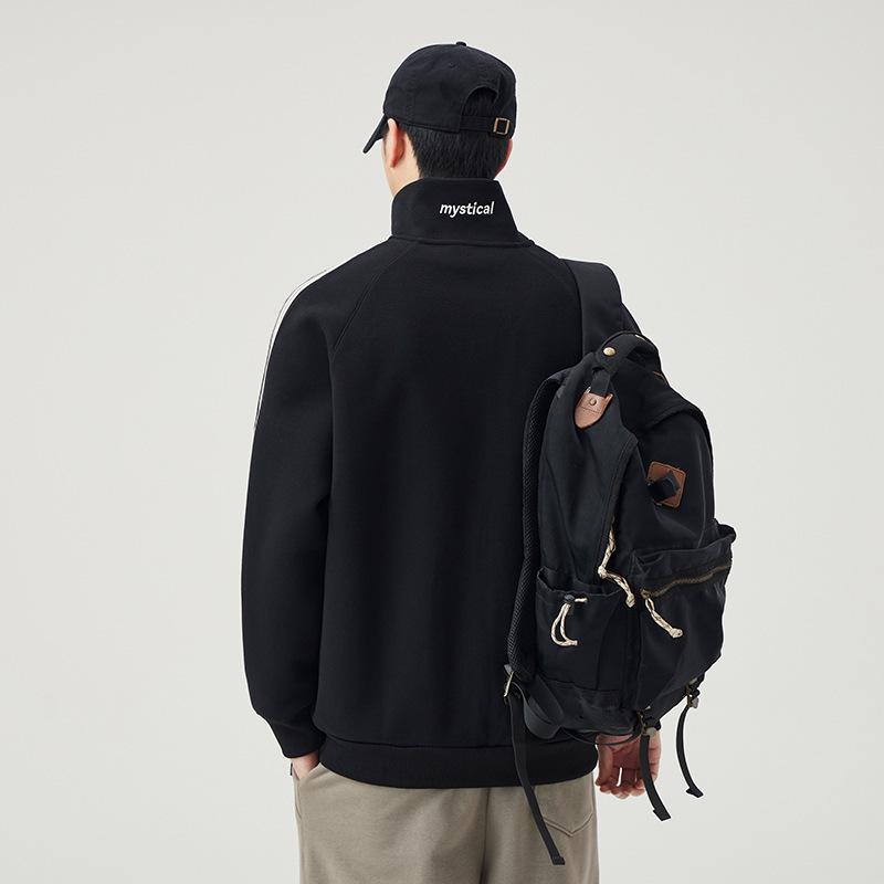An Yang 2024 Men's Striped Stand Collar Jacket - Trendy Zipper Cardigan Hoodie