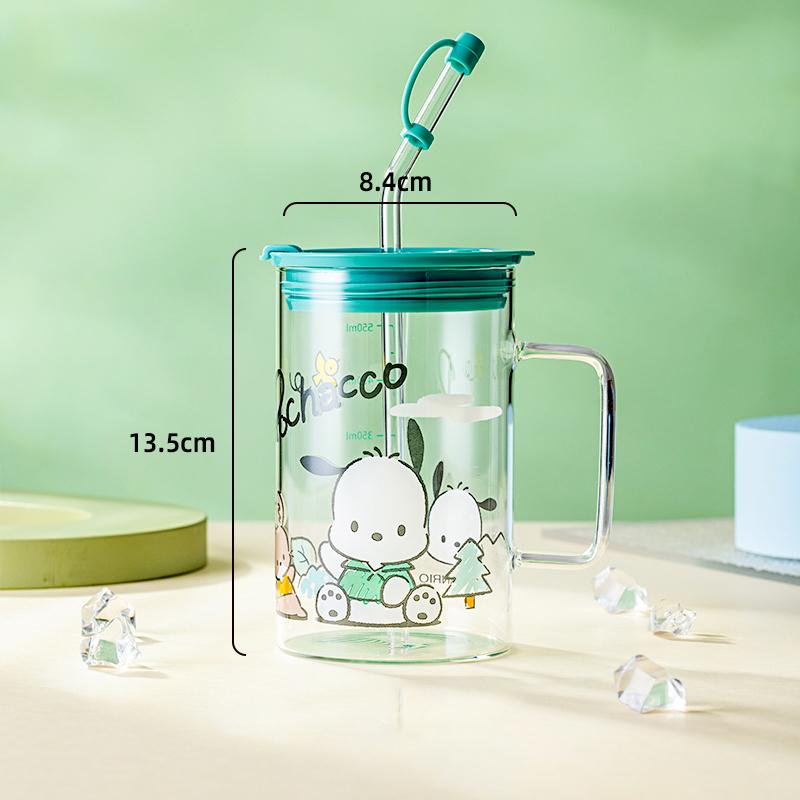 Pour Sanrio Tasse à Café en Verre avec Paille pour Dessin Animé Cinnamoroll& Kuromi Impression Maison Tasse à Eau avec Paille et Échelle Tasse à Jus Lait