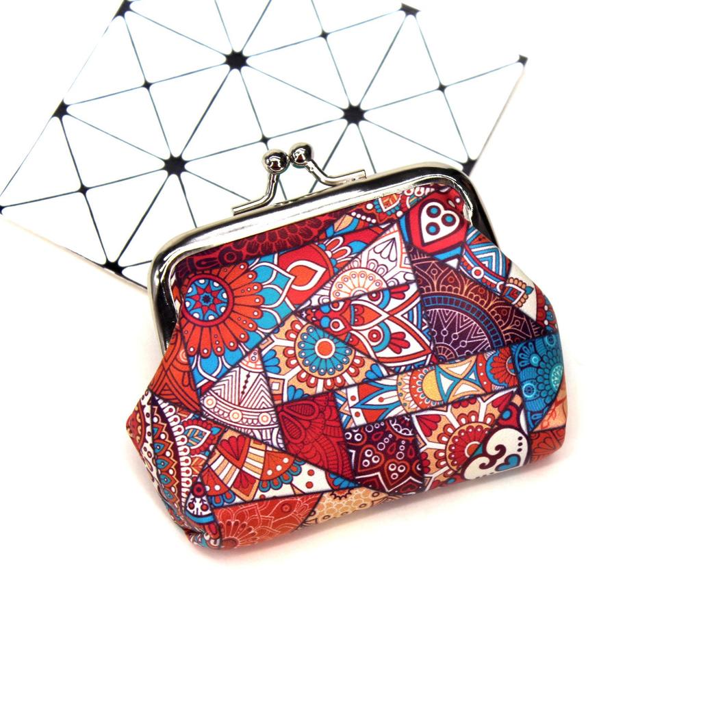 Retro Ethnic Print Women's Clasp Coin Purse - Little Girl Handheld Wallet