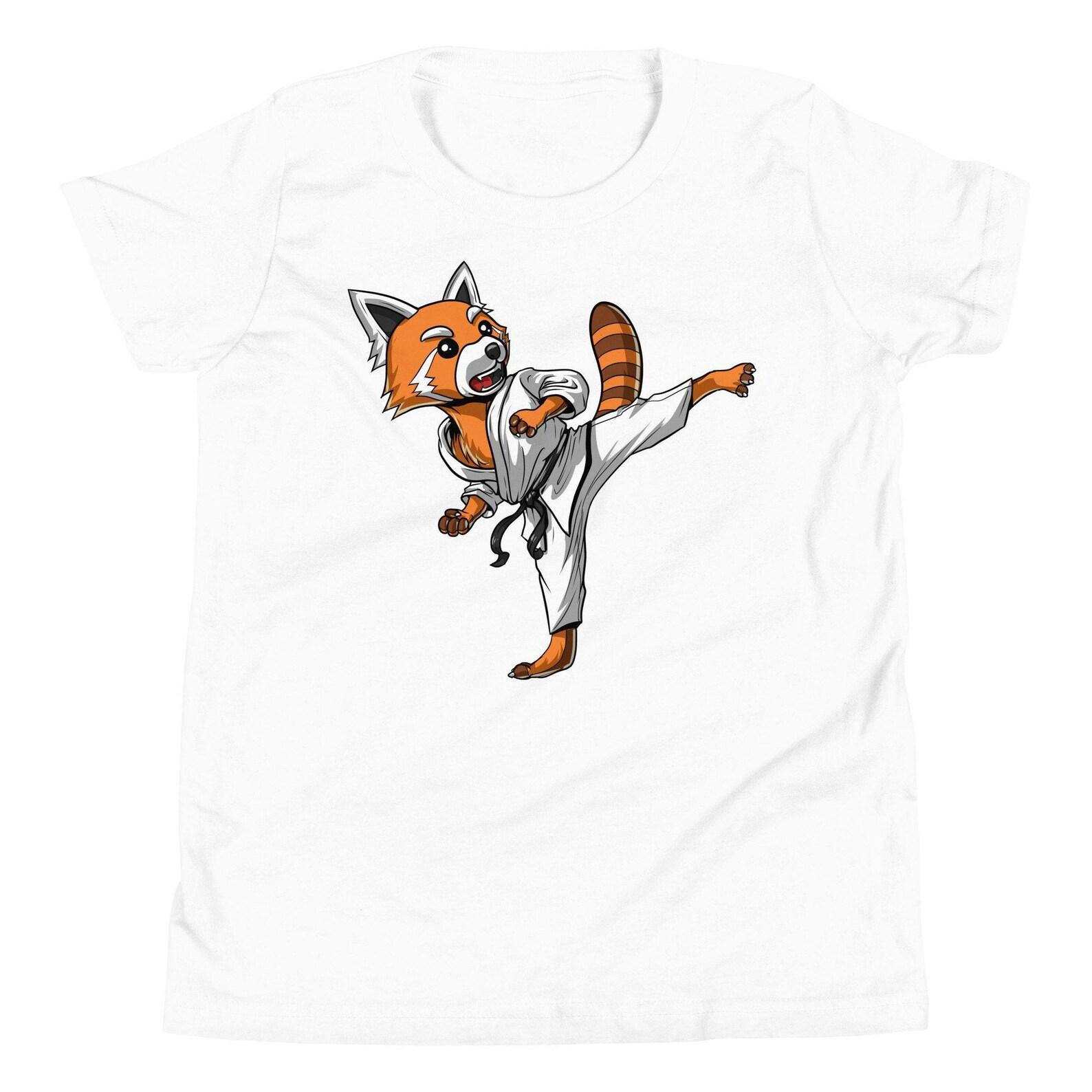 Red Panda Bear Karate Kids T-Shirt, Kickboxing Boys Shirt, Funny Taekwondo Tee, Red Panda Clothing, Karate Shirt, Martial Arts Clothes 160