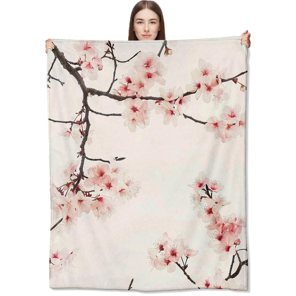 Girl'S Cherry Blossom Wool Blanket Women'S Floral Cherry Blossom Branch Suitable For Bed/Sofa Decoration Soft Plush Blanket