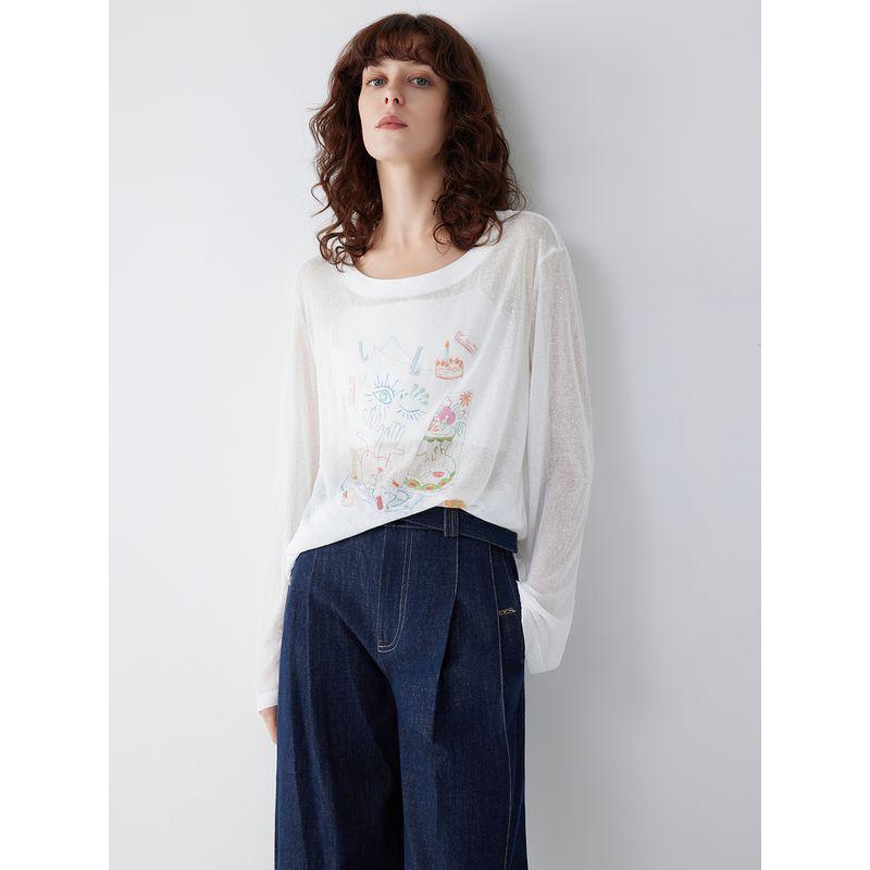 [80 Th Anniversary Capsule] Elle French style Fun Print Thin Knit Women 2025 Autumn New Commuter Cover up