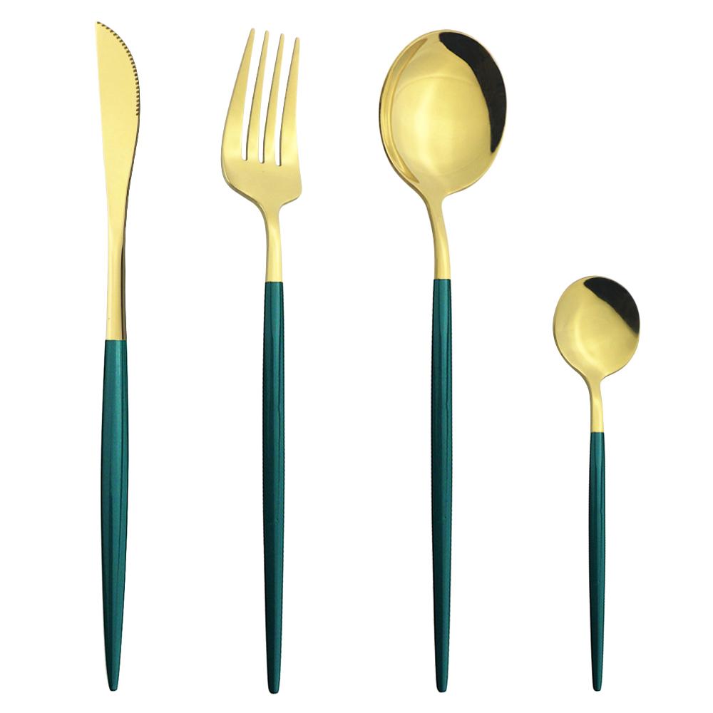 4Pcs/Set Colorful Dinnerware Set Stainless Steel Cutlery Dinner Set Knife Fork Coffee Spoon Silverware Set Kitchen Tableware Set