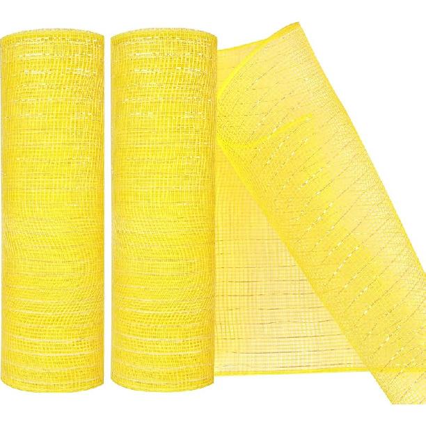 2 Pack Deco Mesh 10 Inch x 30 Feet Decor Mesh Ribbon with Metallic Foil Deco Mesh Wreath Supplies Ribbon Mesh Roll for Spring Wreaths, Craft, Party