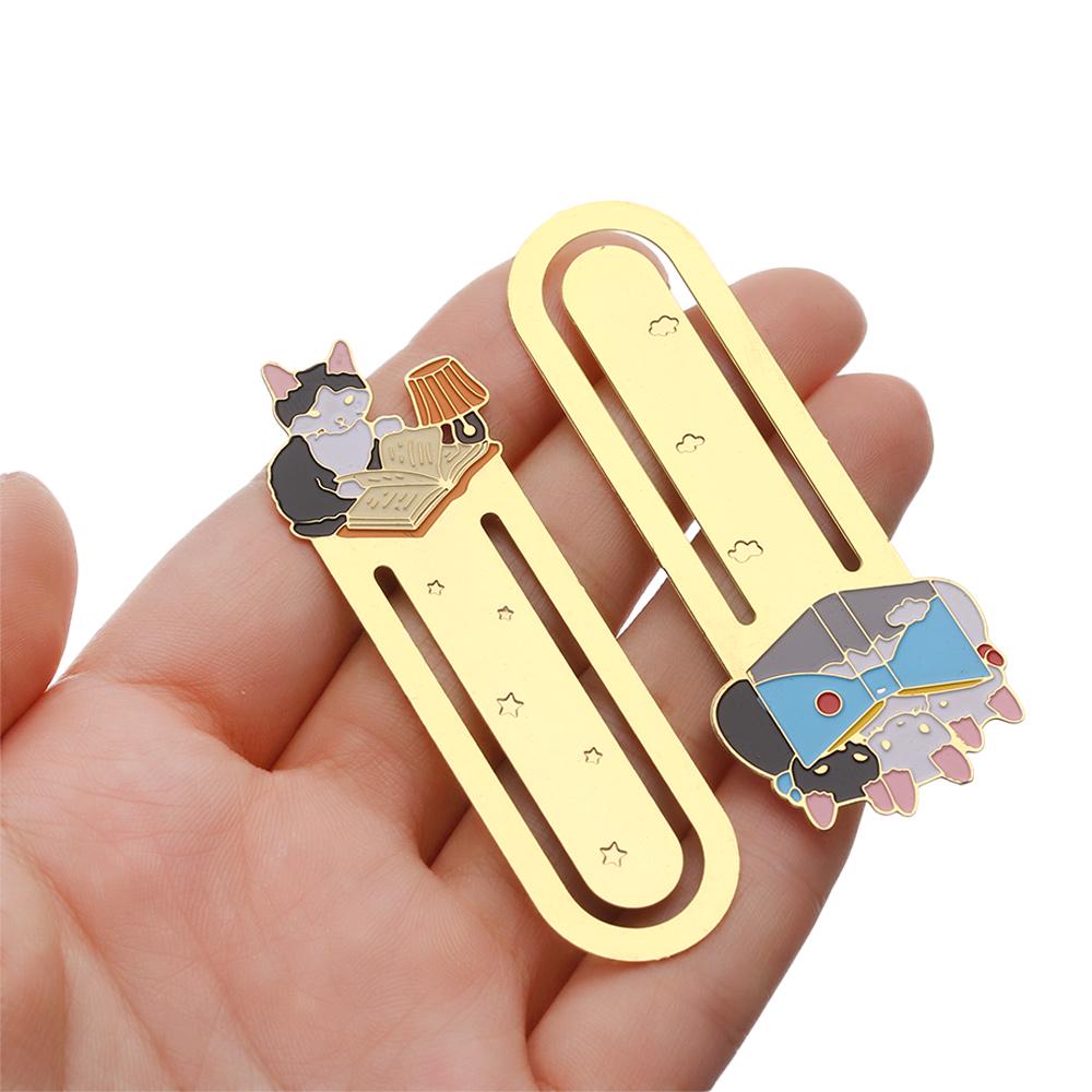 1PC New Cartoon Cute Cats Bookmark Gold-plated Book Folder Metal Label Student Gift Animals Stationery School Supplies