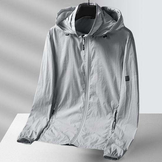 Summer Outdoor Sun Protective Coat Hooded Long Sleeve Zipper Placket Coat Solid Color 360-Degree Coverage Ice Silk Anti-UV Outerwear