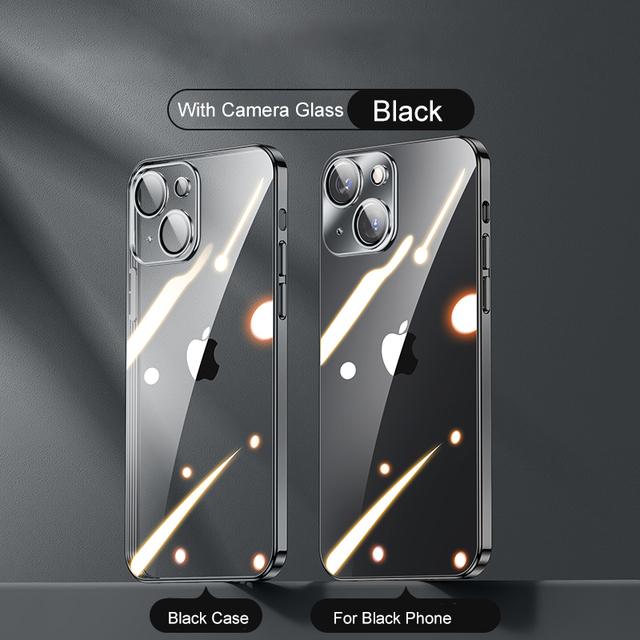 Luxyry Ultradünne, durchsichtige, quadratische Rahmenhülle für iPhone 14, 13, 12 Mini, 11 Pro Max, X, Xs, Xr, Se, 7, 8 Plus, weiche Abdeckung mit Glas